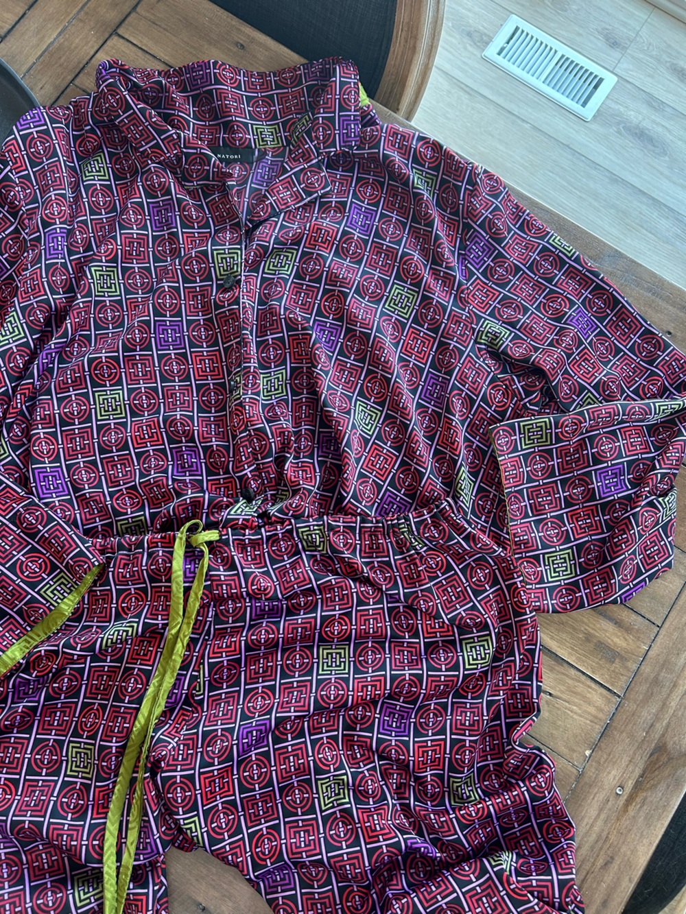 Natori Satin Notch Medallion Geometric Purple Pajama Set 2X